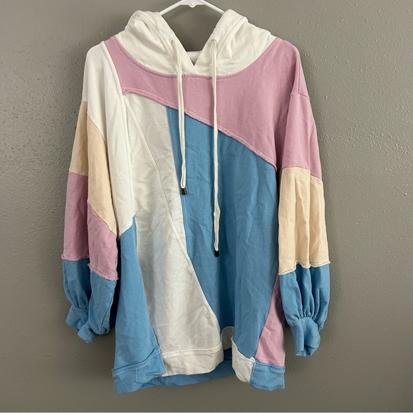 Anthropologie Pilcro Oversized Pastel Colorblock Patchwork Hoodie Sweatshirt S - Picture 4 of 12